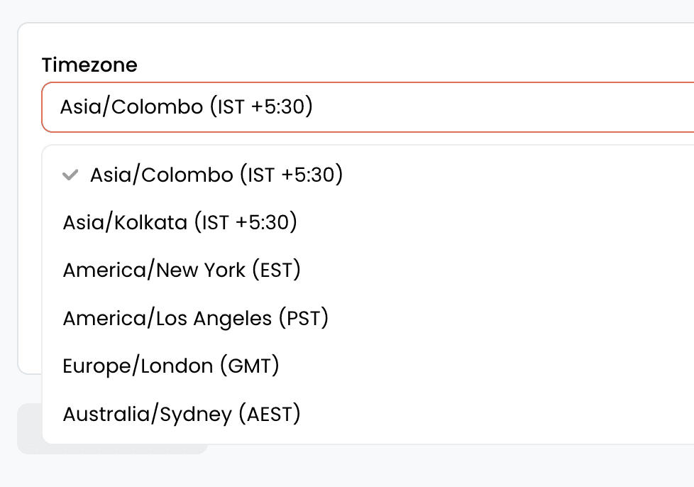 EdTech Global timezone selector showing multi-region support